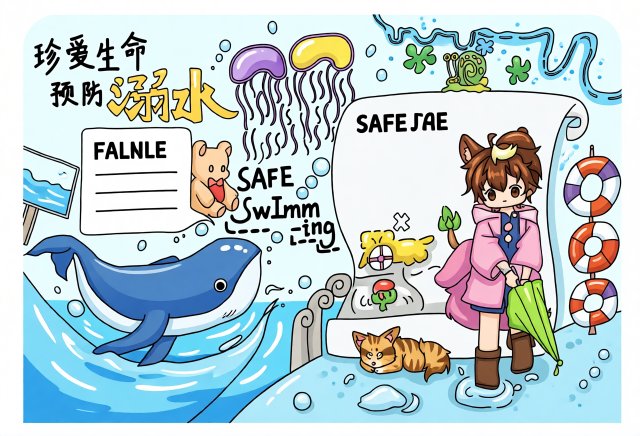 防溺水安全小报简单又漂亮，珍爱生命预防溺水手抄报模板，适合学生制作