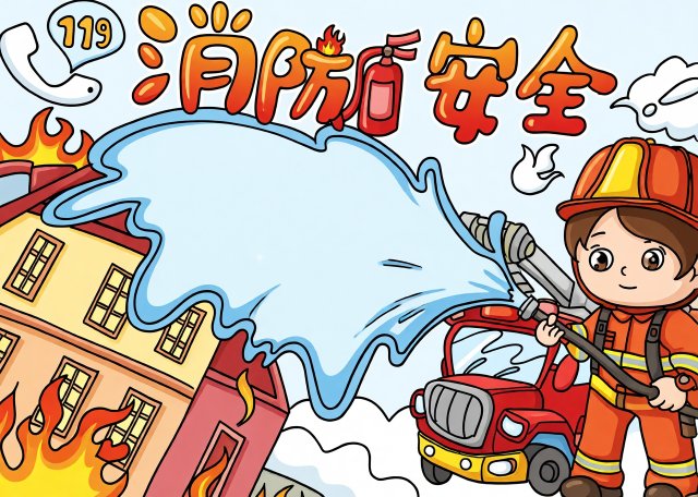 小学生暑假安全之消防安全简单又漂亮手抄报模板，简单又漂亮，适合学生