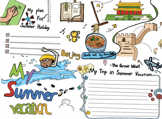 初二英语暑假小报模板：My Summer...