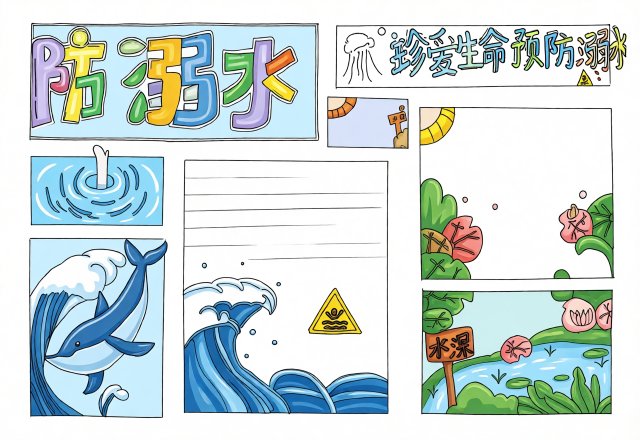 防溺水安全小报简单又漂亮：珍爱生命预防溺水手抄报模板，适合小学生安全宣传