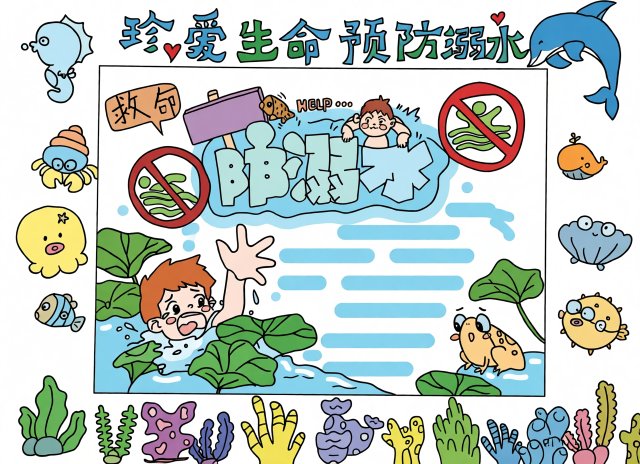 防溺水安全小报简单又漂亮，三年级预防溺水手抄报模板，珍爱生命主题