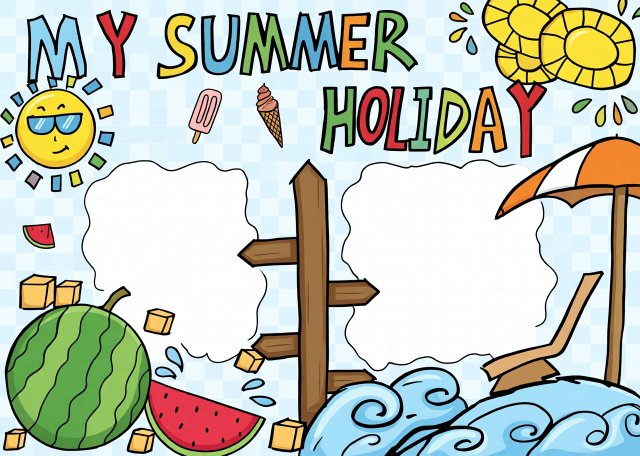 初二暑假英语小报模板简单又漂亮：My Summer Holiday主题手抄报图片
