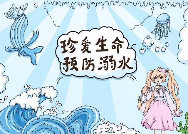 珍爱生命预防溺水小报手抄报简单又漂亮防溺水安全主题模板