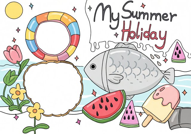 初二英语小报My Summer Holiday简单又漂亮手抄报模板