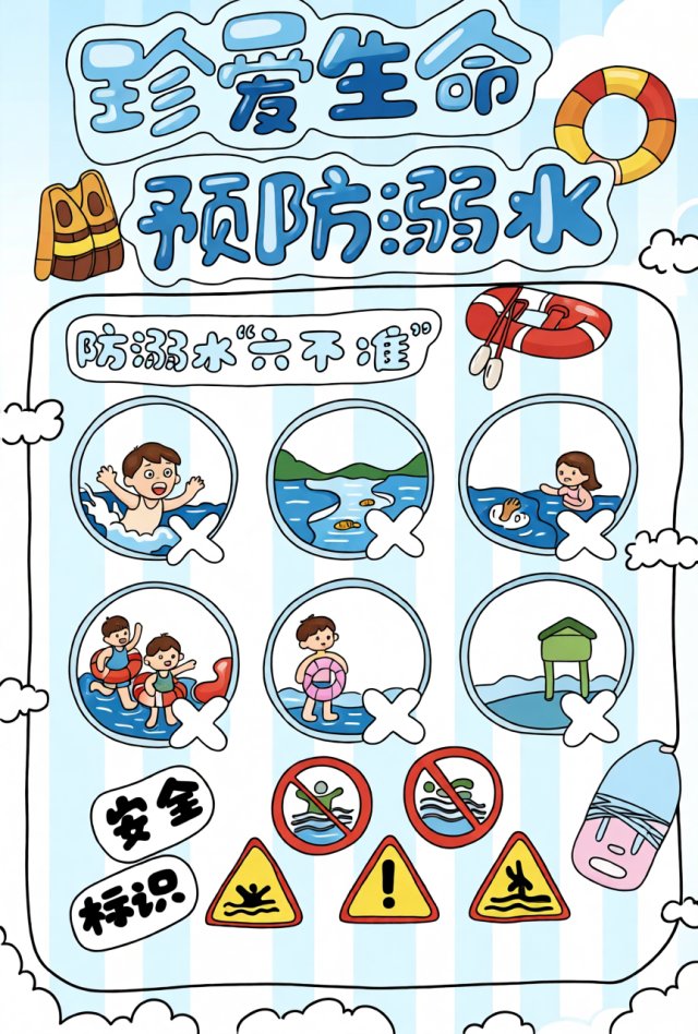 珍爱生命预防溺水小报模板，简单又漂亮防溺水手抄报，适合小学生安全宣传