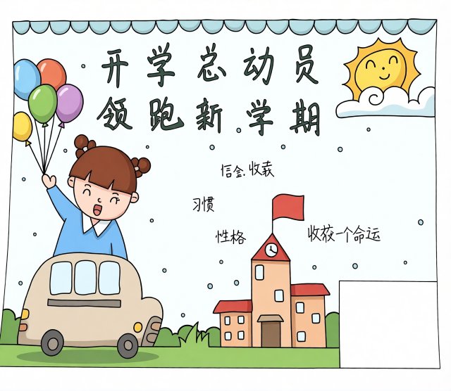 开学总动员手抄报简单又漂亮！2024新学期领跑小报模板，适合一二三年级