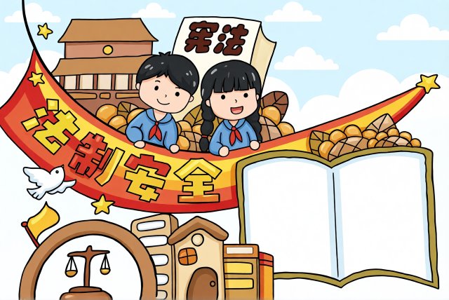 暑假安全小报手抄报简单又漂亮：法治与安全主题小学生作业排版