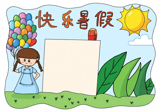 快乐暑假小报模板简单又漂亮：暑假生活手抄报空白页，适合小学生直接抄写
