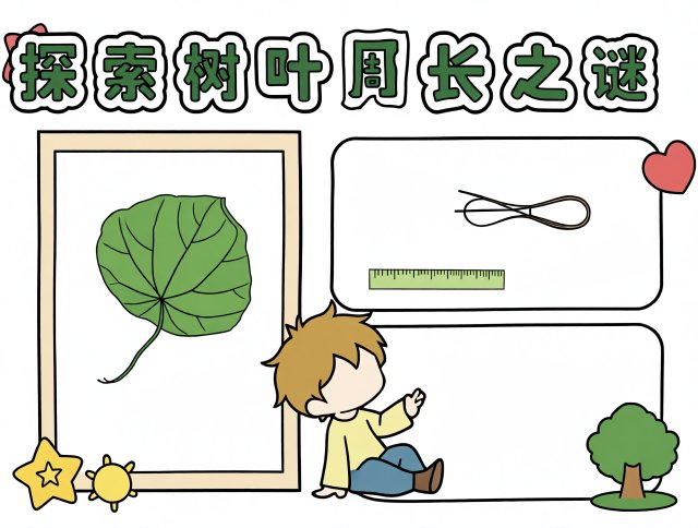 三年级数学暑假作业之树叶周长手抄报简单又漂亮，探索树叶周长之谜，趣味数学小...