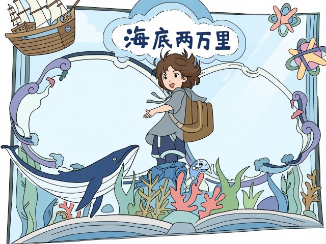 海底两万里暑假读书小报简单又漂亮，三年级学生必看的经典名著手抄报模板