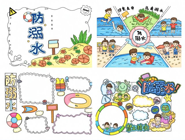 防溺水小报简单又漂亮模板：筑牢防溺防线主题手抄报，适合学生绘制，预防溺水知...