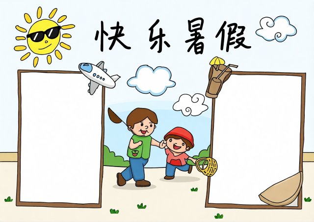 快乐暑假手抄报简单又漂亮模板，2024暑期生活主题小报图片