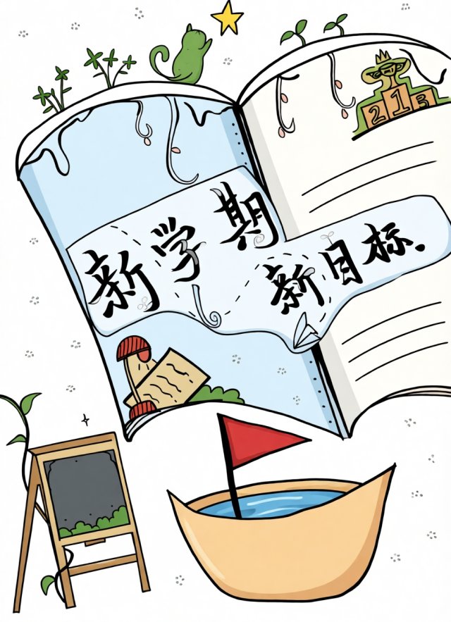 新学期新计划手抄报简单又漂亮，2025开学目标小报模板，学生必看！