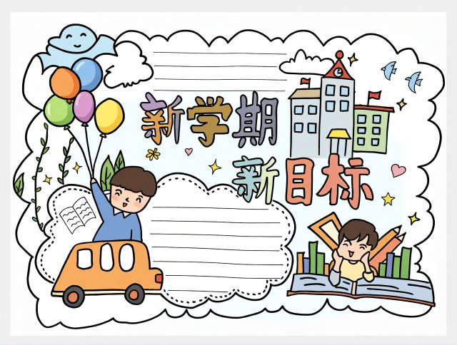 新学期新目标手抄报模板：简单又漂亮的开学季小报，学生必备创意作业