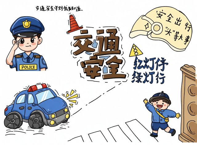 暑假交通安全小报手抄报简单又漂亮模板，适合小学生制作，暑期安全教育必备
