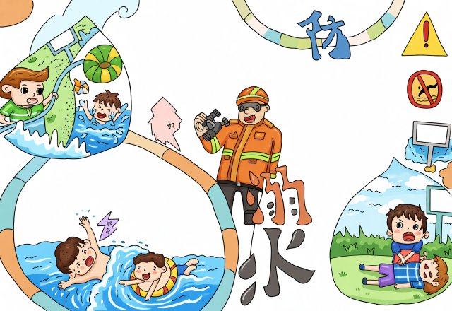 小学生暑假防溺水安全知识手抄报简单又漂亮模板，防溺水安全教育主题手抄报内容