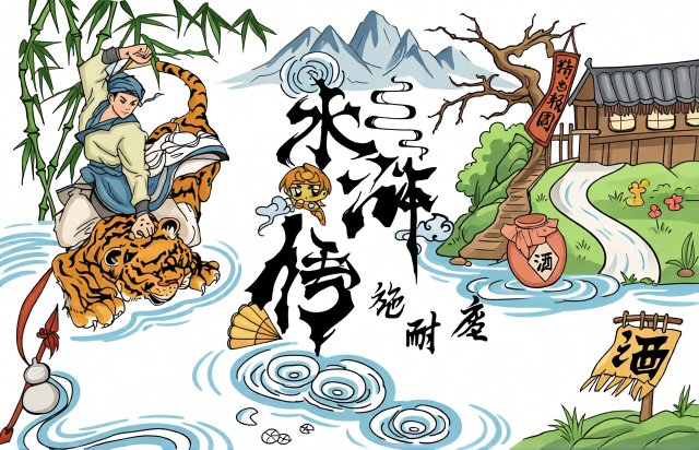 八年级暑假《水浒传》手抄报简单又漂亮，经典名著阅读小报模板
