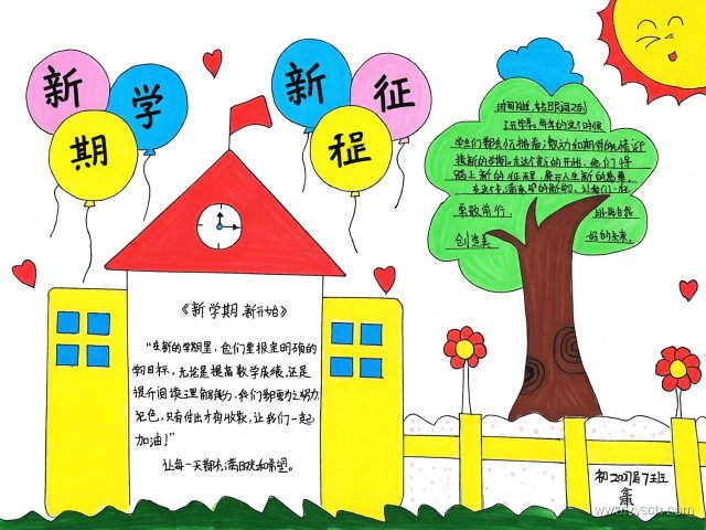 新学期新起点开学小报简单又漂亮手抄报模板图片