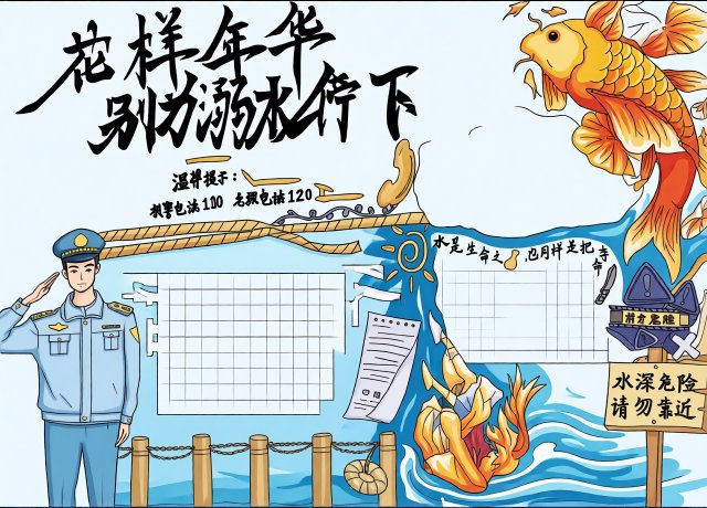 防溺水安全小报简单又漂亮！花样年华别为溺水停下，适合小学生