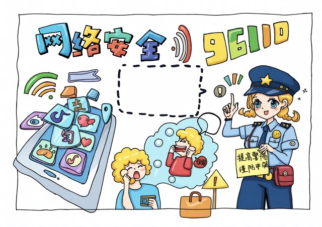 网络安全小报简单又漂亮！96110主题手抄报模板，学生安全教育必备