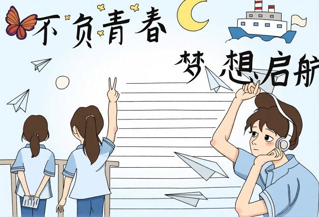 新学期开学第一课小报：梦想启航手抄报简单又漂亮模板，含励志内容