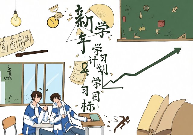 六年级新学期手抄报简单又漂亮，新年学习计划与目标主题小报模板，开学季必备