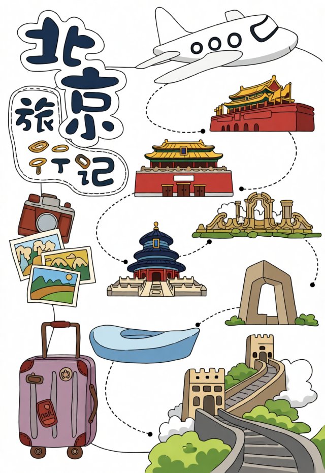 北京旅行记小报手抄报简单又漂亮，暑假旅游记录模板，适合小学生绘制