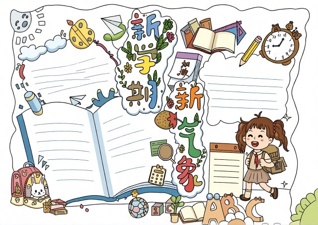 七年级新学期新气象手抄报简单又漂亮模板，开学必备小报设计，迎接新起点