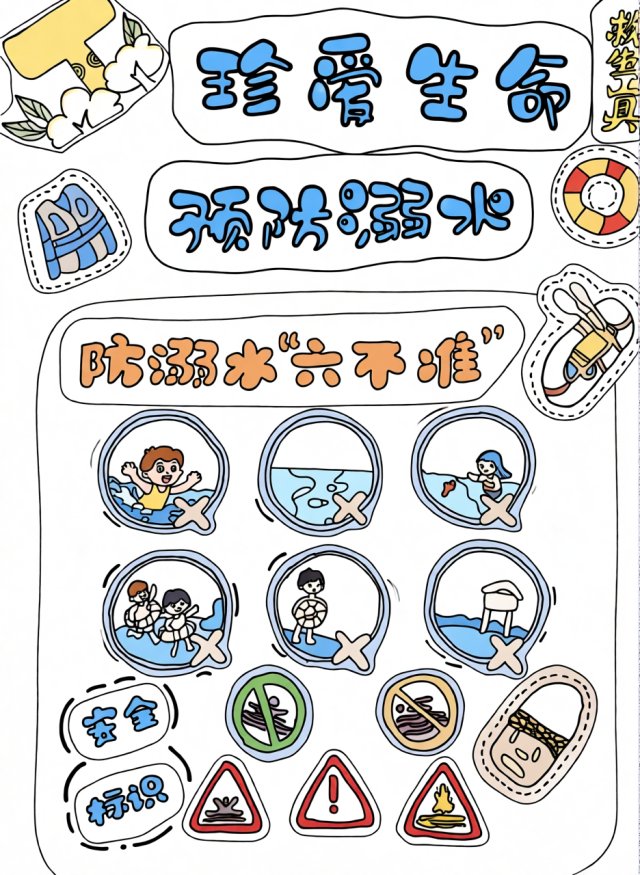 珍爱生命预防溺水小报：简单又漂亮的防溺水手抄报模板，守护生命安全