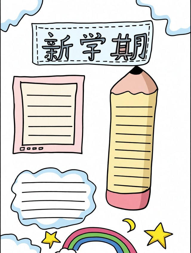 新学期手抄报简单又漂亮模板，开学季学生计划表作业参考