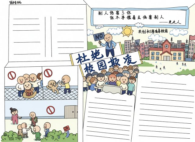 心理健康小报手抄报简单又漂亮，校园防欺凌主题内容模板，适合学生制作