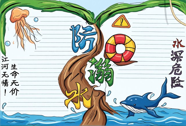 三年级防溺水小报简单又漂亮模板：珍爱生命预防溺水手抄报优秀作品