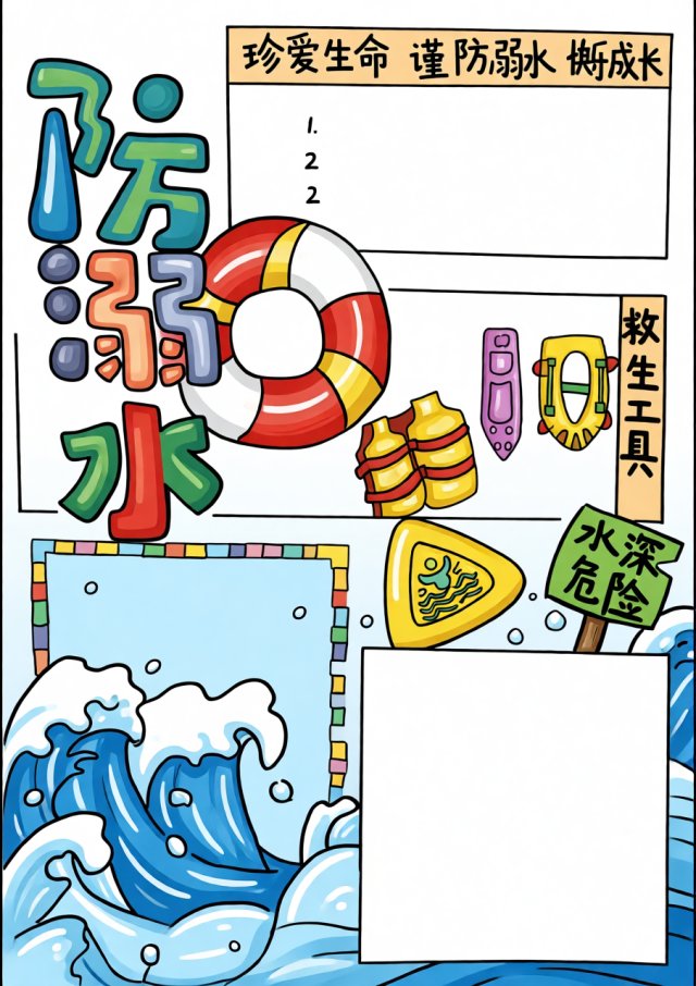 防溺水小报简单又漂亮：珍爱生命谨防溺水手抄报模板，暑假安全教育必备