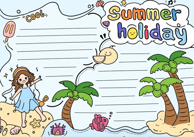 初二暑假英语小报《My Summer Holiday》简单又漂亮手抄报模板图片