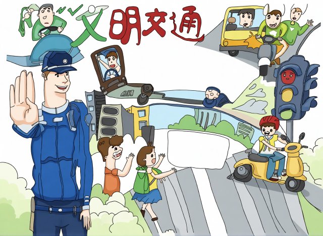暑假交通安全教育手抄报简单又漂亮：文明交通主题小报模板，适合小学生