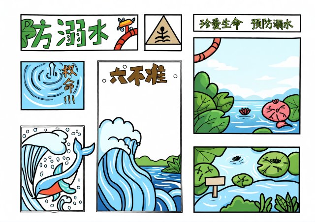 防溺水手抄报简单又漂亮，小学生暑期安全教育主题小报模板，珍爱生命防溺水宣传画