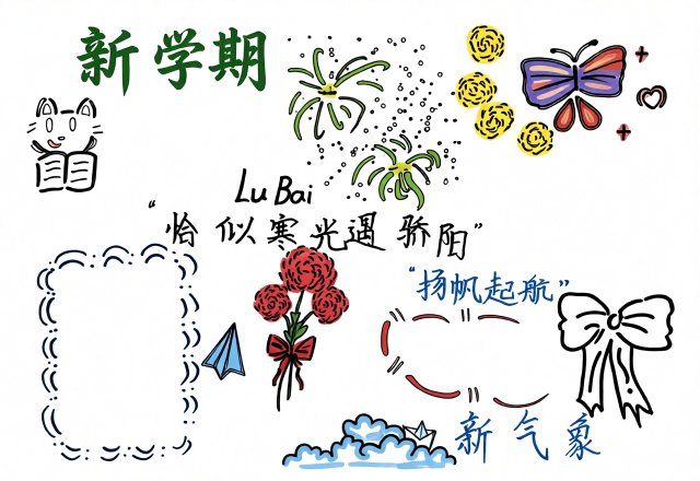新学期小报简单又漂亮！开学手抄报模板，包含计划与诗歌，适合学生抄写