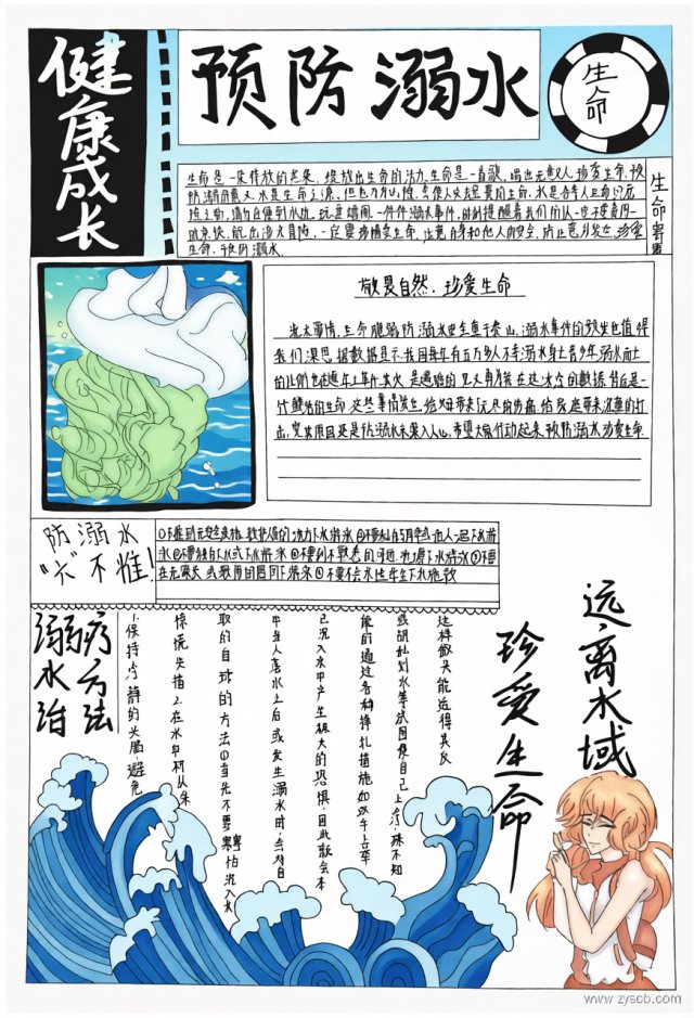 珍爱生命预防溺水小报简单又漂亮 防溺水手抄报模板 2024