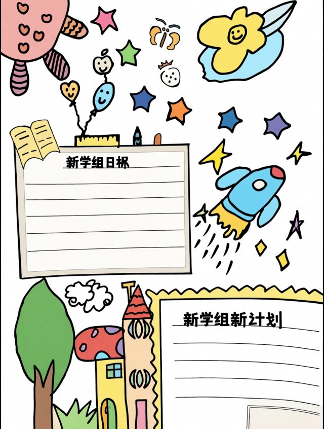 新学期新计划手抄报模板简单又漂亮开学季小报空白版可打印