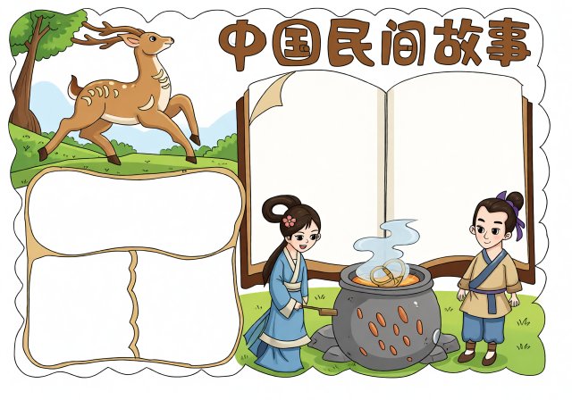 中国民间故事手抄报简单又漂亮，暑假读书小报模板，简单好看