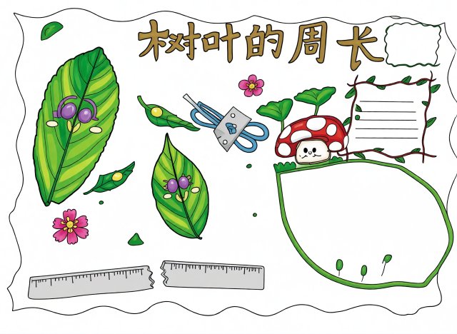 三年级数学暑假小报：树叶的周长手抄报简单又漂亮，数学作业模板