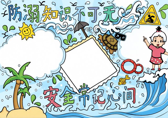 防溺水手抄报简单又漂亮！暑期安全小报模板，预防溺水手抄报，暑假安全知识内容