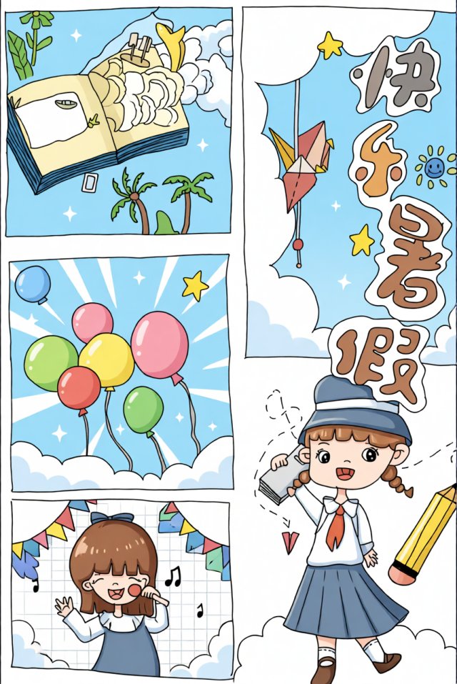 快乐暑假小报手抄报简单又漂亮模板，小学生暑假生活英语主题设计