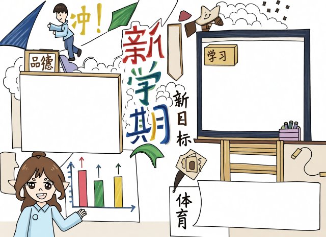 开学季新学期手抄报简单又漂亮模板，适合中小学生新学期目标计划主题简单又漂亮