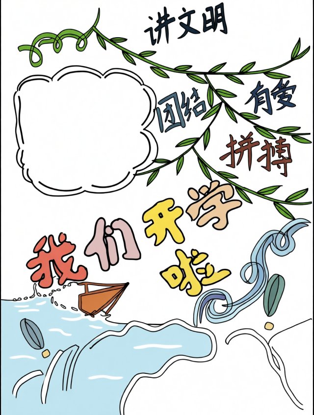 开学季小报简单又漂亮：新学期新计划手抄报模板，讲文明有爱的开学主题设计