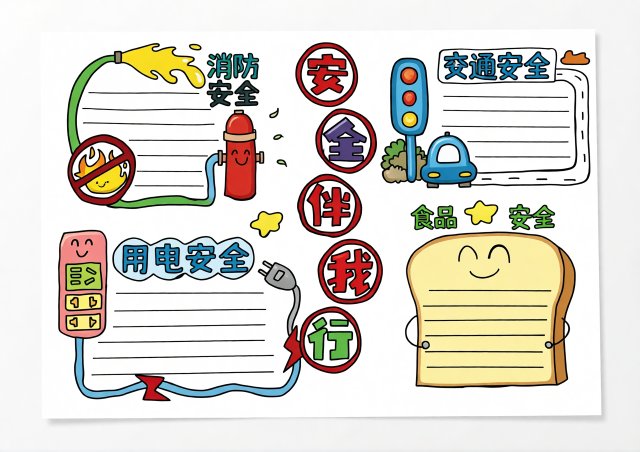 小学生暑假安全手抄报简单又漂亮，涵盖消防、交通、用电等假期安全知识，模板下载