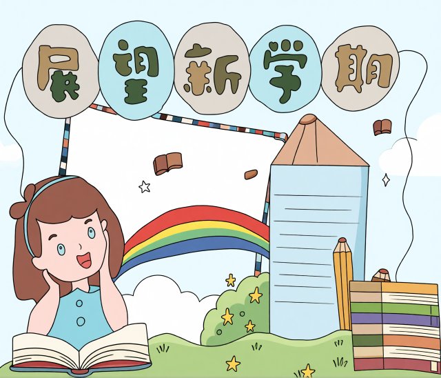 新学期开学手抄报简单又漂亮，读书小报模板图片，适合一二三年级学生