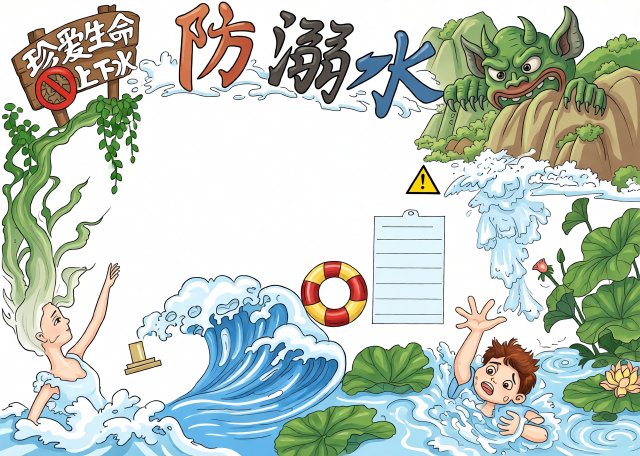 防溺水手抄报简单又漂亮，八年级预防溺水安全知识小报模板