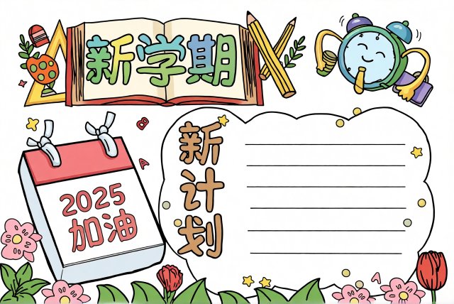 2025新学期手抄报简单又漂亮模板：三年级新计划与展望，迎接新学期新气象小报