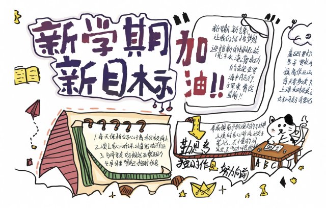 新学期新气象手抄报简单又漂亮，开学计划小报模板，开学第一课主题设计